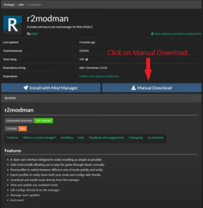 Click on Manual Download on r2modman page