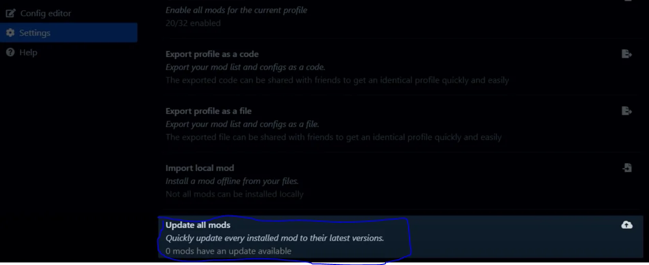 Click Update all to Update all Installed Mods automatically