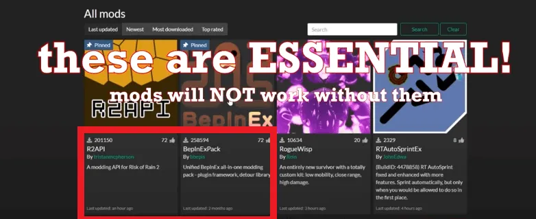 showing Essential Mods Required For other Risk of Rain 2 Mods To Work.