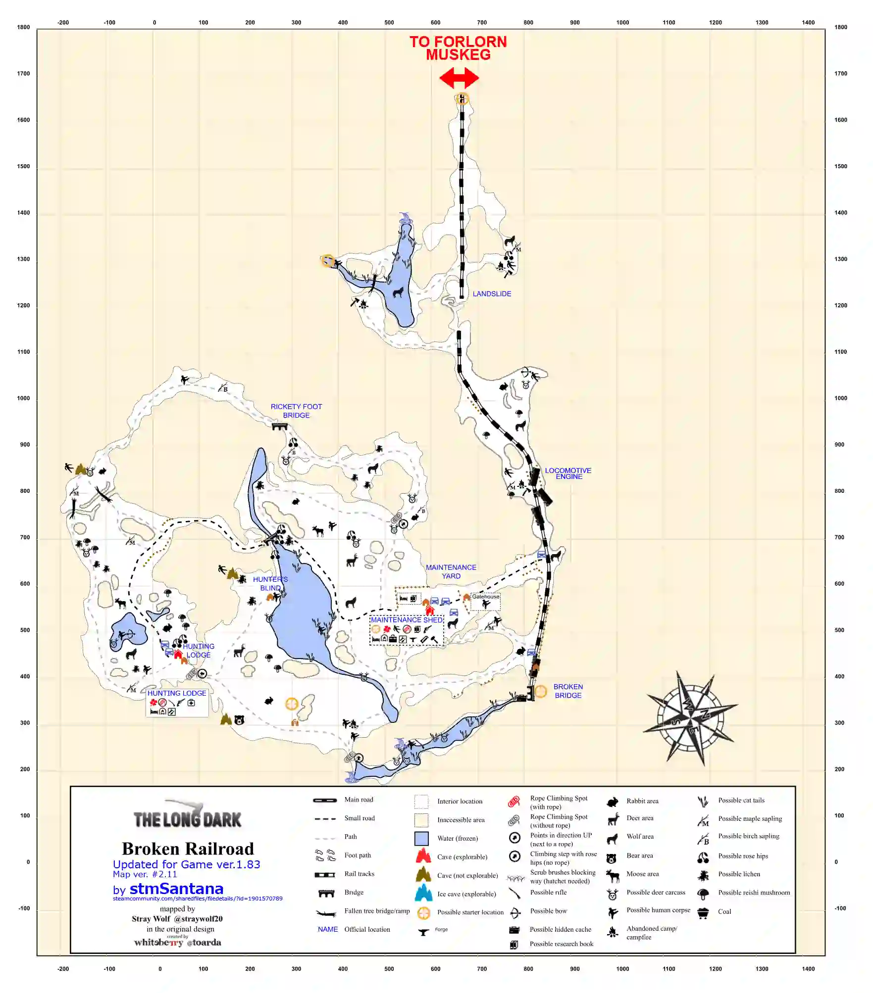 The Long dark Broken Railroad Map. Including all information to roam around this region.