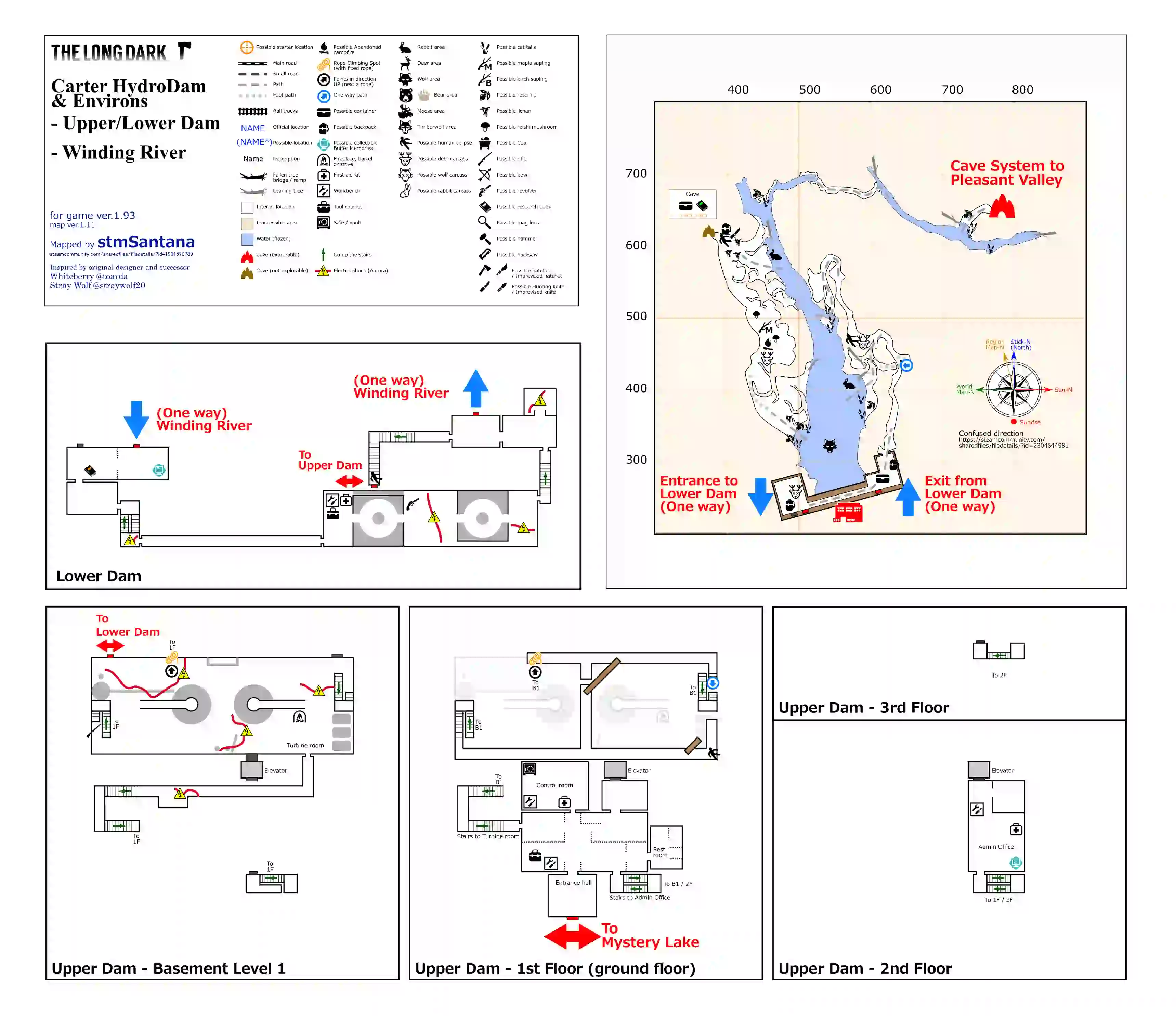 The Long Dark Carter Hydro Dam, including Environs, Upper/Lower Dam, and Winding River maps. Enough information to survive in this region of the map.