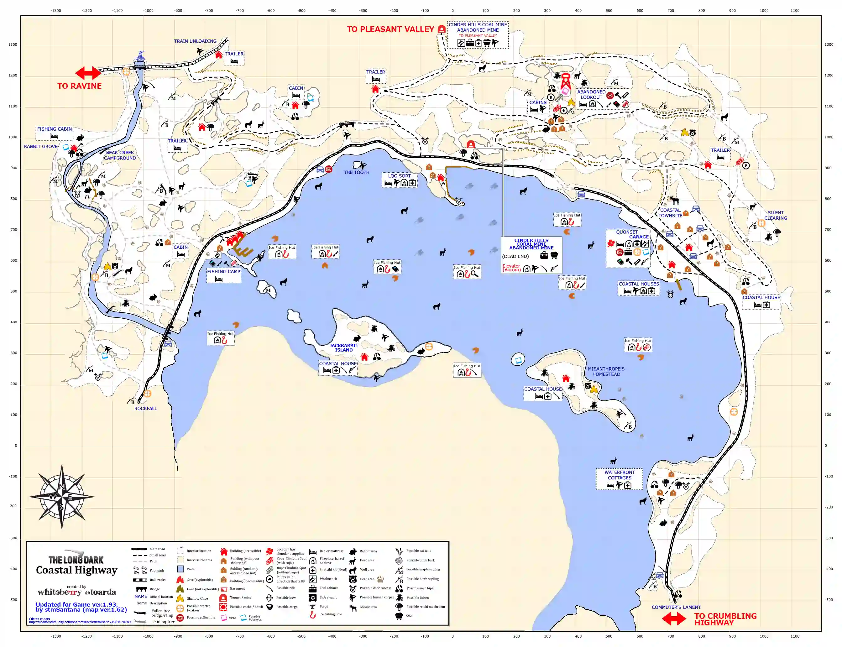 The Long Dark Coastal Highway Map, Enough information is present to roam around this region.