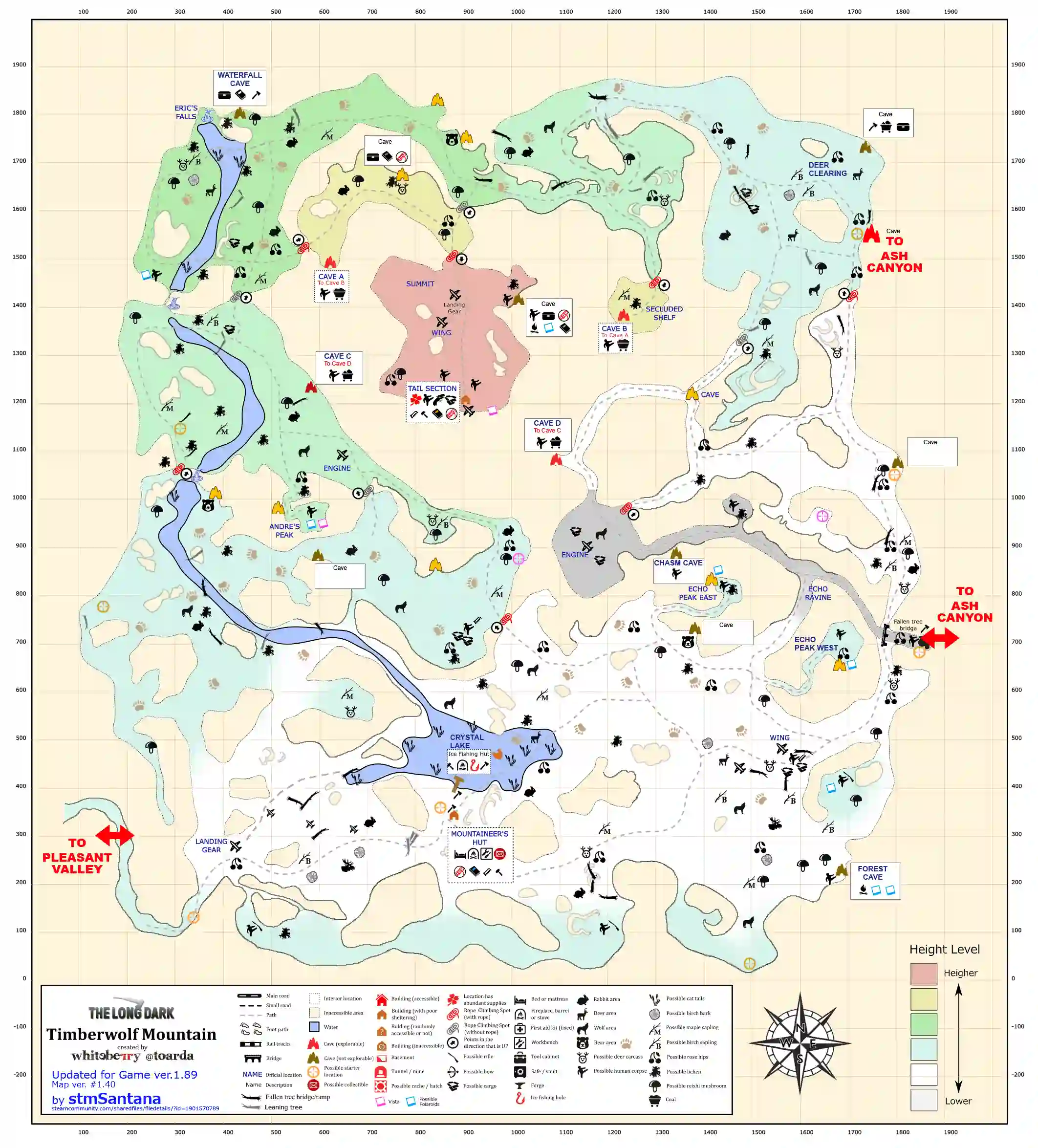 The Long Dark Timberwolf Mountain Map. The map includes enough information to roam around this area