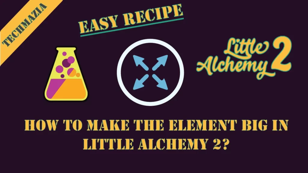 Element Big in the center with Little Alchemy 2 text on the right, Easy recipe on the top, beaker on the left, and How to make the element big in little alchemy 2 written at bottom.